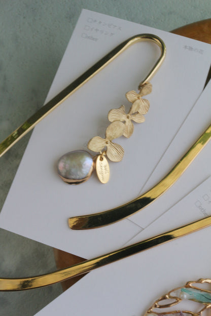 Golden Leaf Flower Bookmark No.3