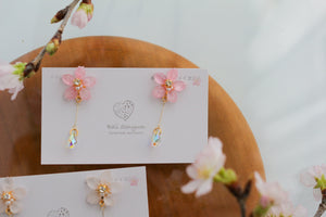 Someiyoshino Sakura Earrings with Hanging Sparkling Gem No.2