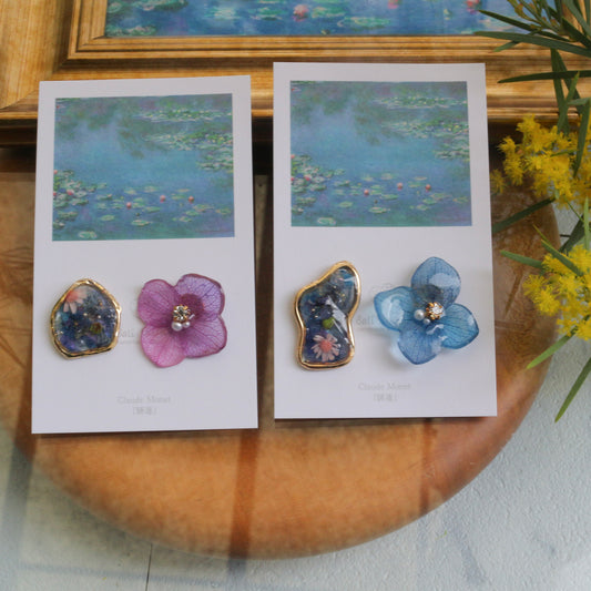 Monet Inspired Flower and Medallion No.22 ピアスTitanium Pierce 睡蓮