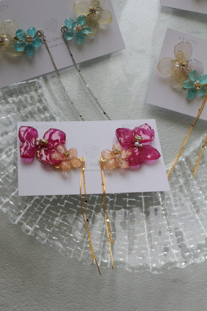 Hydrangea Flying Butterfly Earrings No.56 - Titanium Pierce(ピアス）