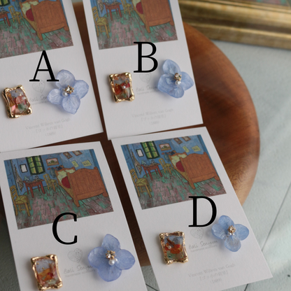 Gogh Inspired Flower and Medallion No.1イヤリング Clip-on ゴッホの寝室