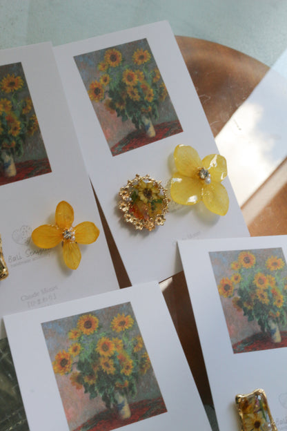 Monet Inspired Flower Earrings No.2４イヤリング Clip-on ひまわり