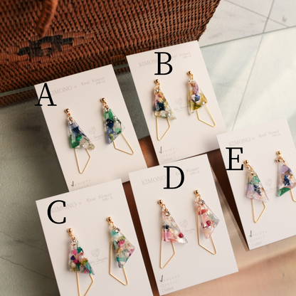 Triangular Floral Earrings - KIMONO Art Jewelry No.2 ピアス or イヤリング