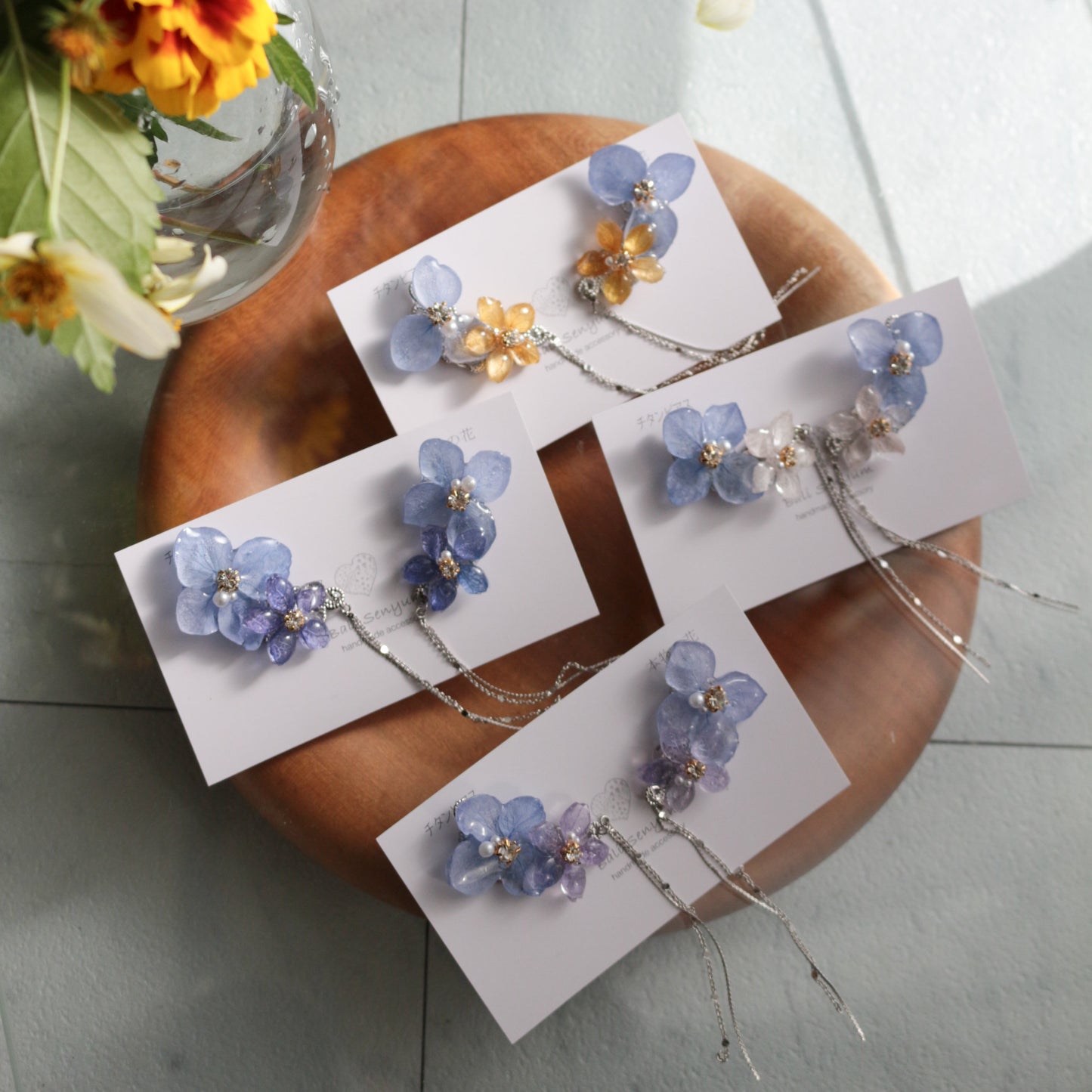 Hydrangea Flying Butterfly Earrings No.43 - Titanium Pierce(ピアス）