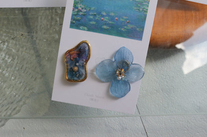 Monet's Water Lilies Inspired Flower and Medallion No.36 イヤリング Clip-on 睡蓮