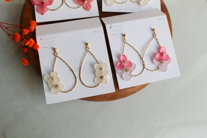 Teardrop Hoop Earrings with Hydrangeas No.17