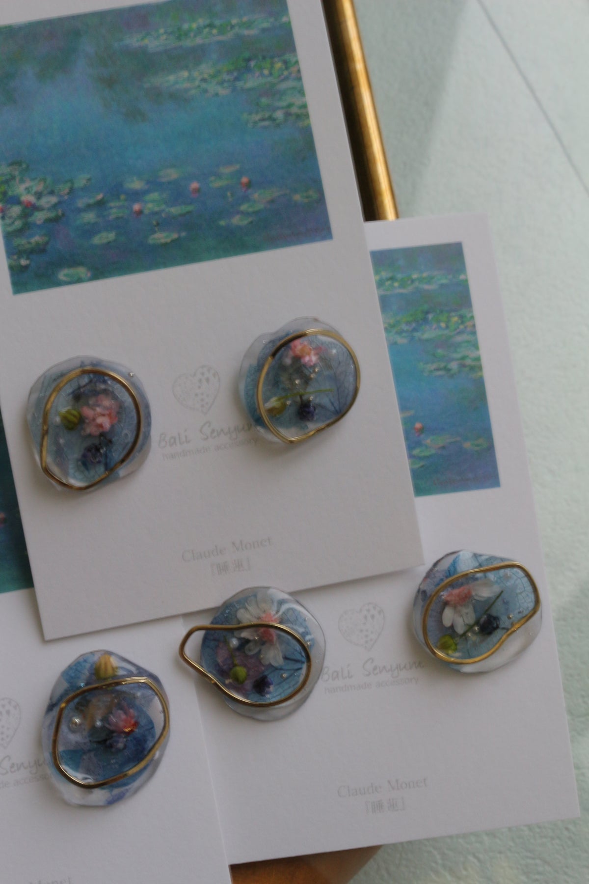 Monet Inspired Flower Medallion Earrings No.5 ピアスTitanium Pierce 睡蓮