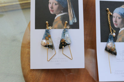 Johannes Vermeer Inspired Triangular Floral Earrings-真珠の耳飾りの少女