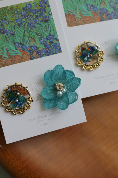 Gogh Inspired Flower and Medallion No.2 Titanium Pierceチタンピアス アイリス