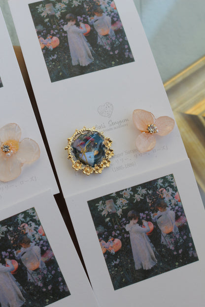 Sargent Inspired Flower and Medallion Earrings No.2 チタンピアスTitanium pierce