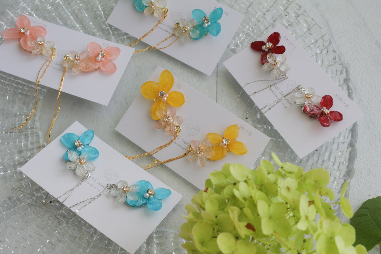 Hydrangea Flying Butterfly Earrings No.58 - Titanium Pierce(ピアス）