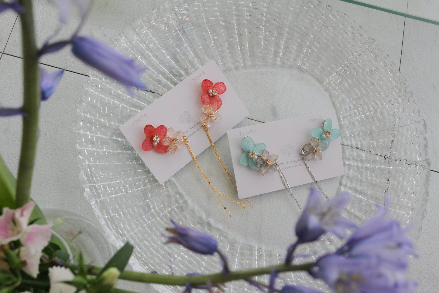 Hydrangea Flying Butterfly Earrings No.52 - Titanium Pierce(ピアス）