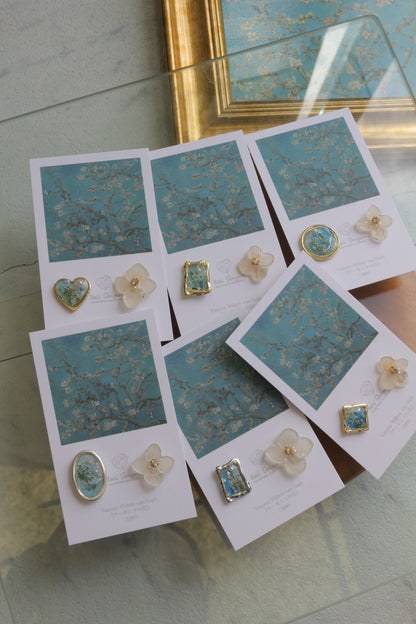 Gogh Inspired Flower and Medallion No.2 イヤリング Clip-on アーモンドの花