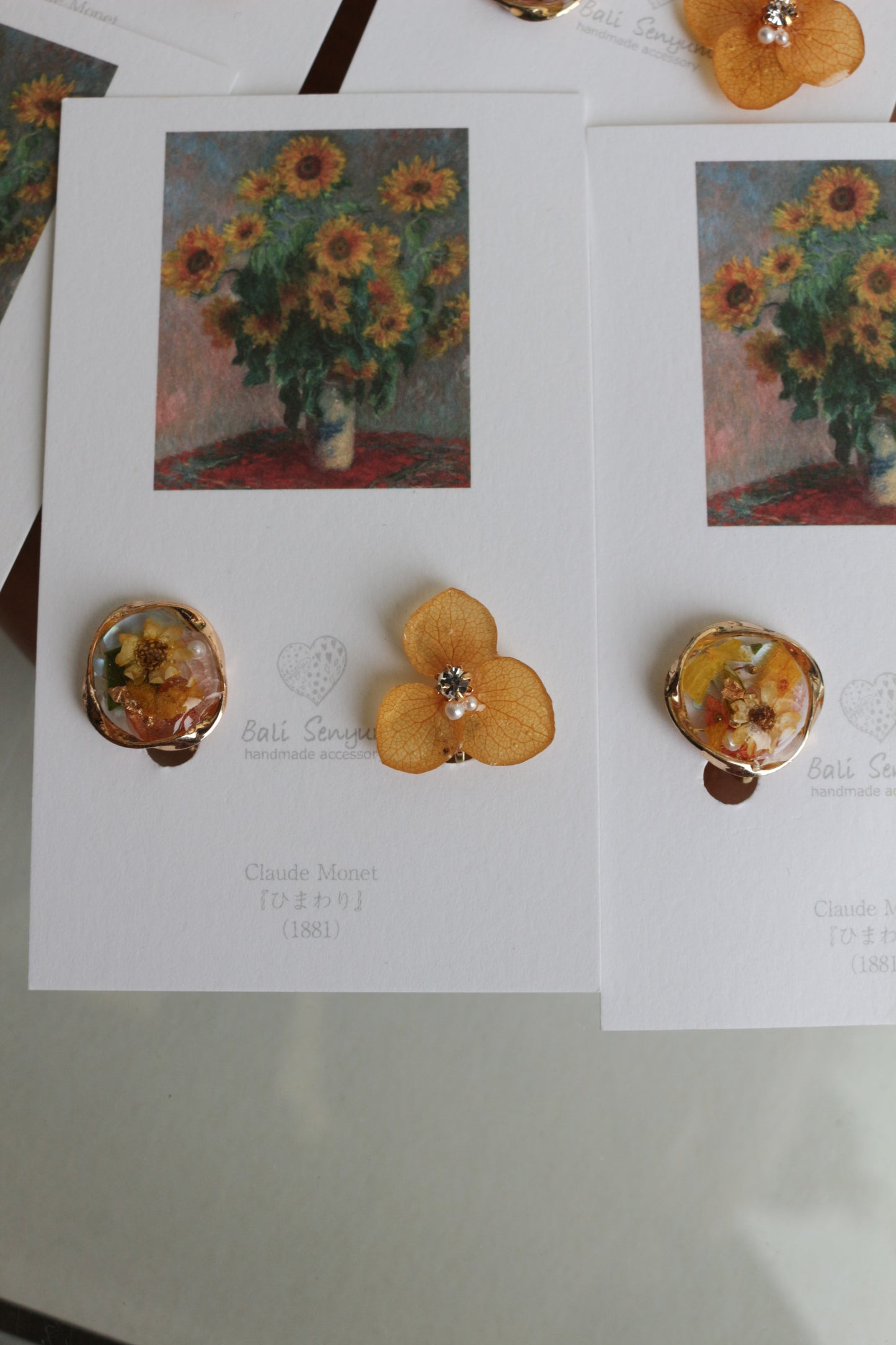Monet Inspired Flower Earrings No.11 イヤリング Clip-on ひまわり