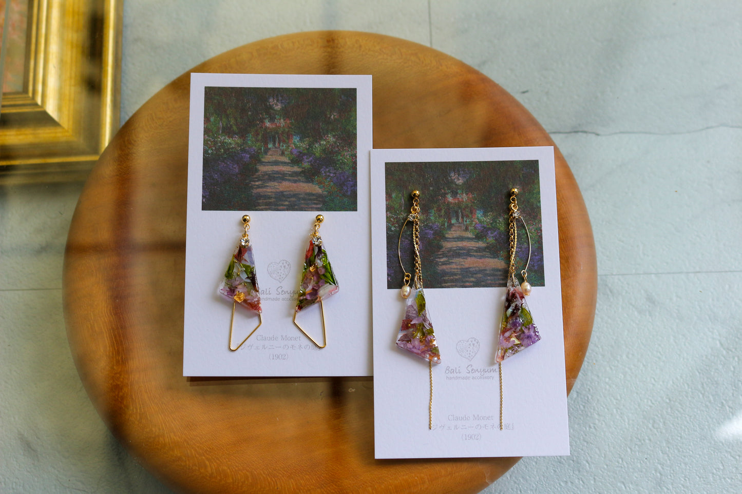 Claude Monet The Artist's Garden at Giverny Inspired Triangular Floral Earrings-ジヴェルニーの庭