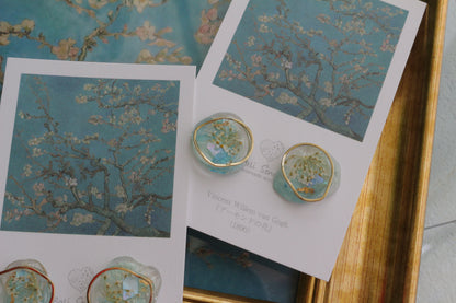Gogh Inspired Flower Medallion Earrings No.2 ピアスTitanium Pierce アーモンドの花