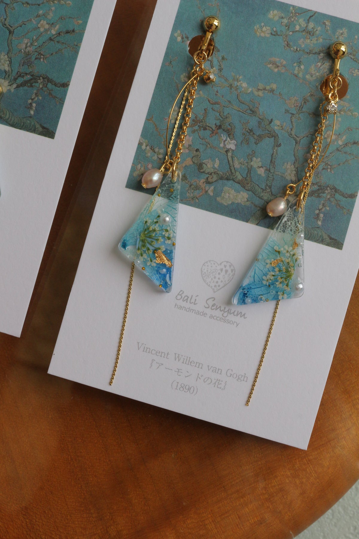 Gogh Almond Tree in Blossom Inspired Triangular Floral Earrings-アーモンドの花