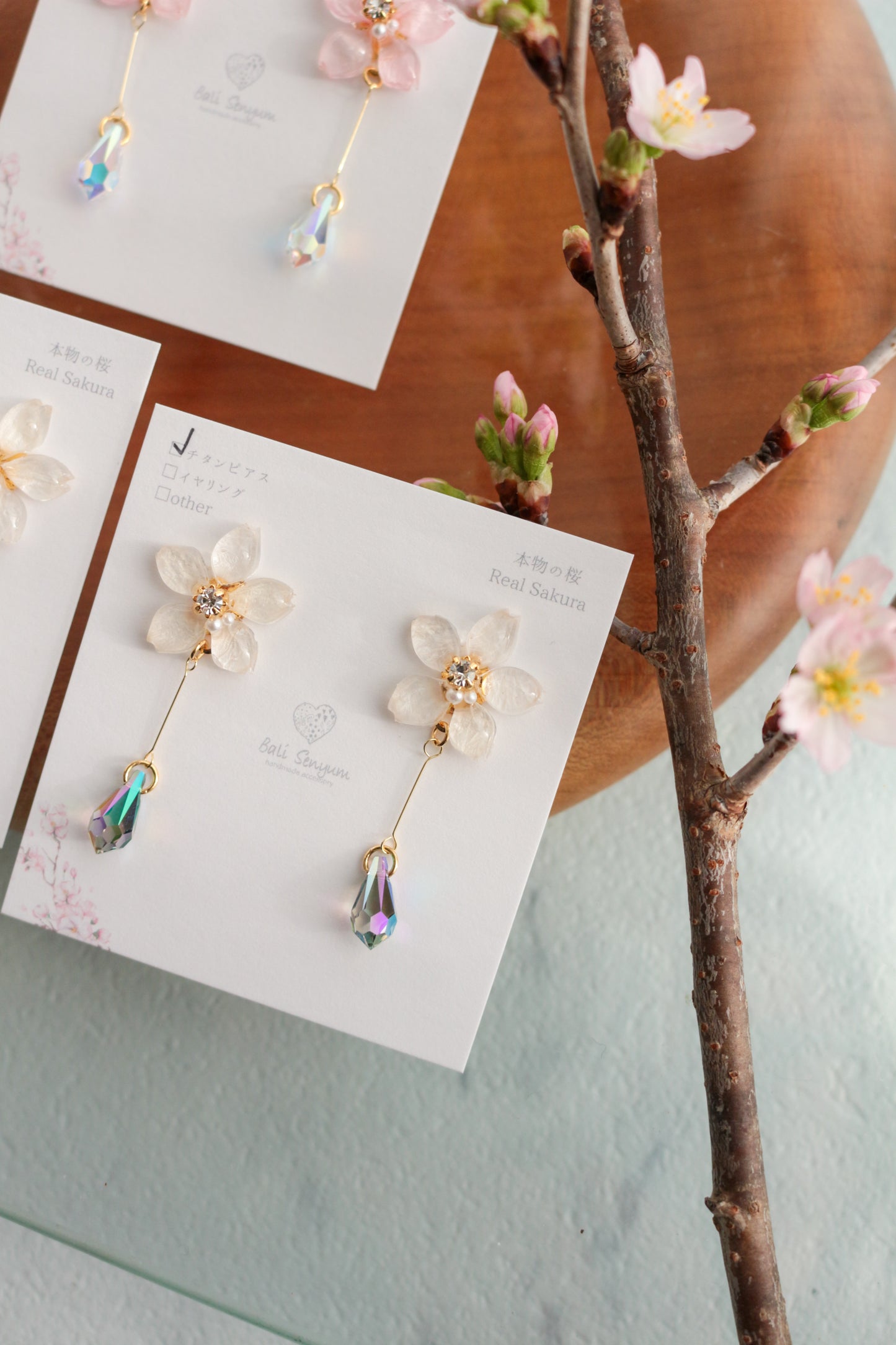 Someiyoshino Sakura Earrings with Hanging Sparkling Gem No.2 - 2026