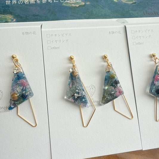 Claude Monet Water Lilies Inspired Triangular Floral Earrings -  No.25
