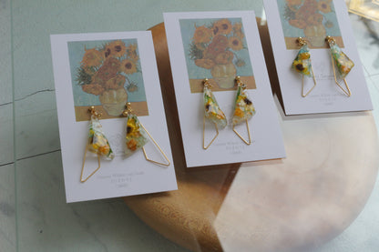 Gogh Inspired Triangular Floral Earrings-ひまわり