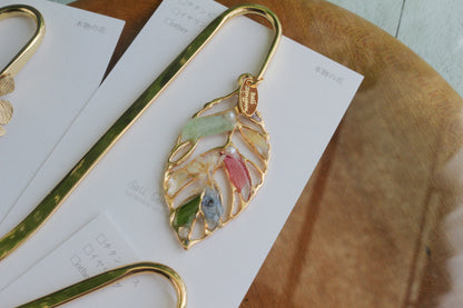 Golden Leaf Flower Bookmark No.3