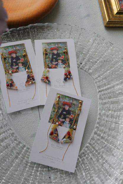 Renoir Inspired Triangular Floral Earrings-ふたりの姉妹