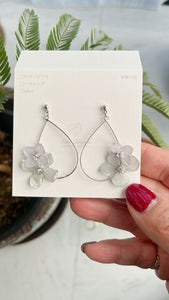 Silver Color Teardrop Hoop Earrings with Hydrangeas No.1