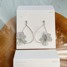 Silver Color Teardrop Hoop Earrings with Hydrangeas No.1