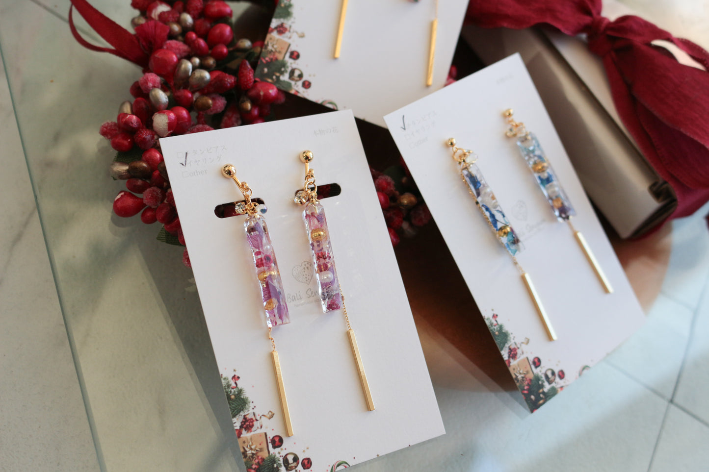 Dangling Christmas Stick Earrings with Pearl