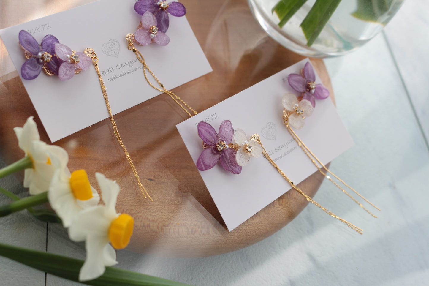 Hydrangea Flying Butterfly Earrings No.45 - Titanium Pierce(ピアス）