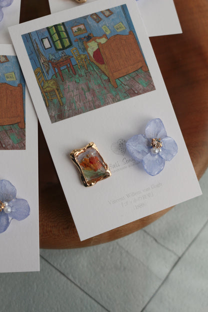 Gogh Inspired Flower and Medallion Earring No.2 ピアスTitanium Pierce ゴッホの寝室