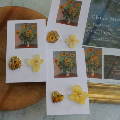 Monet Inspired Flower Earrings No.19 イヤリング Clip-on ひまわり
