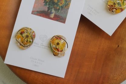 Monet Inspired Flower Medallion Earrings No.1 イヤリング Clip-on ひまわり