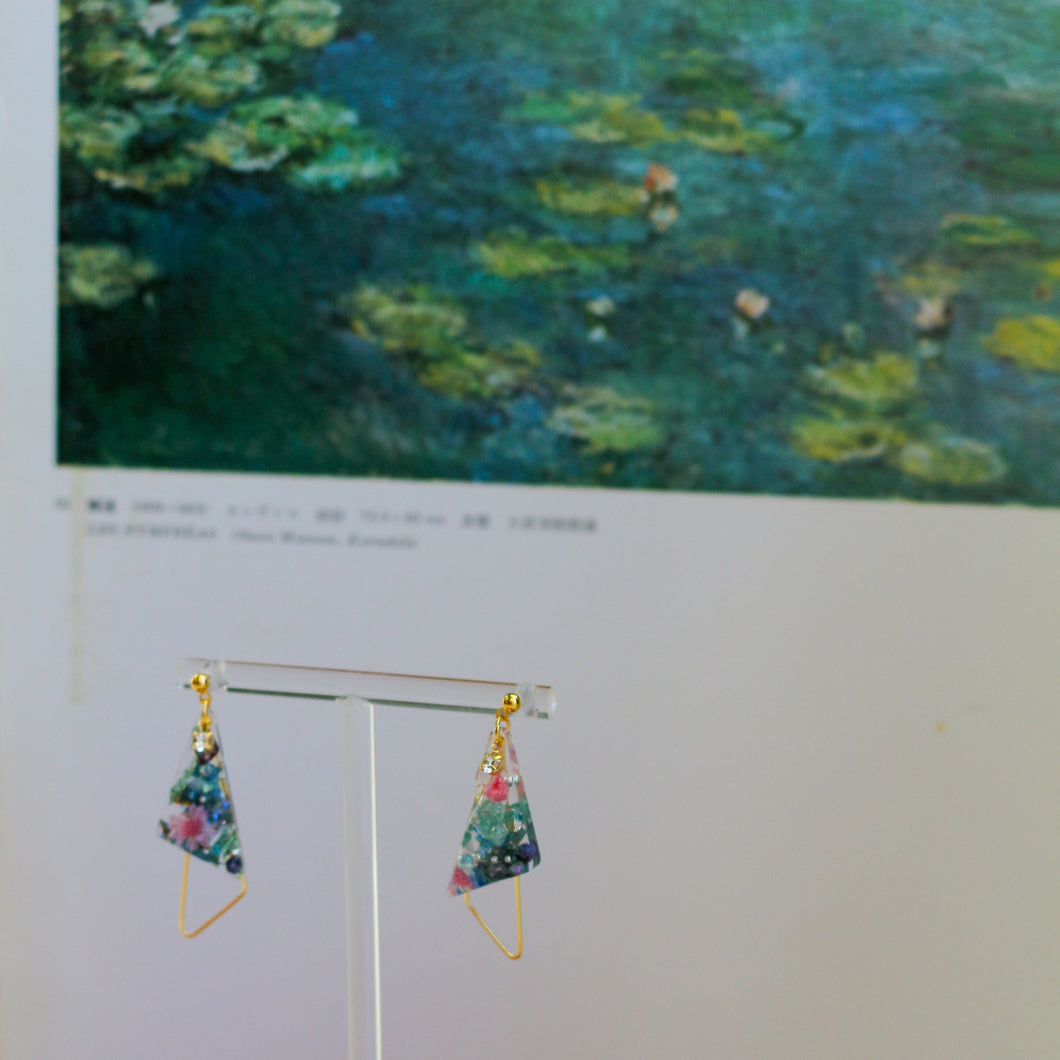 Claude Monet Water Lilies Inspired Triangular Floral Earrings -  No.5