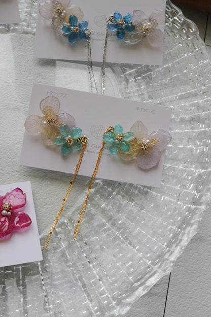 Hydrangea Flying Butterfly Earrings No.56 - Titanium Pierce(ピアス）