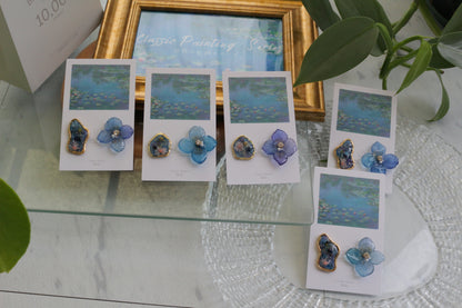 Monet's Water Lilies Inspired Flower and Medallion No.24 イヤリング Clip-on 睡蓮