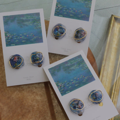 Monet Inspired Flower Medallion Earrings No.2 イヤリング Clip-on 睡蓮