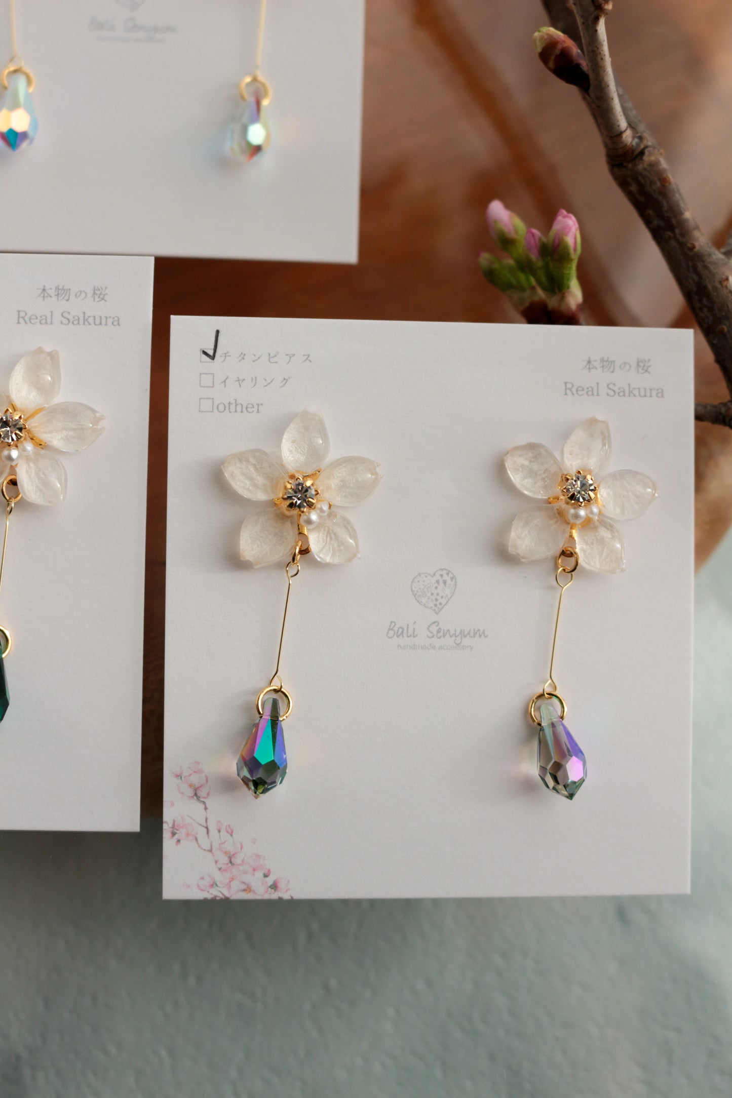 Someiyoshino Sakura Earrings with Hanging Sparkling Gem No.2 - 2026