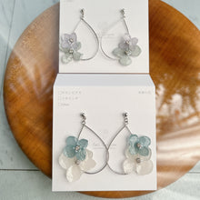 Silver Color Teardrop Hoop Earrings with Hydrangeas No.1