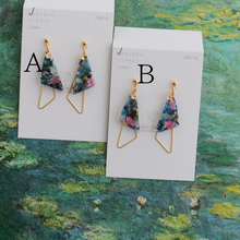 Claude Monet Water Lilies Inspired Triangular Floral Earrings -  No.6