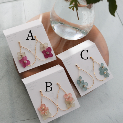 Teardrop Hoop Earrings with Hydrangeas No.18