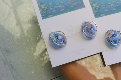 Monet Inspired Flower Medallion Earrings No.3 樹脂ノンホールピアス Plastic Clip-on 睡蓮