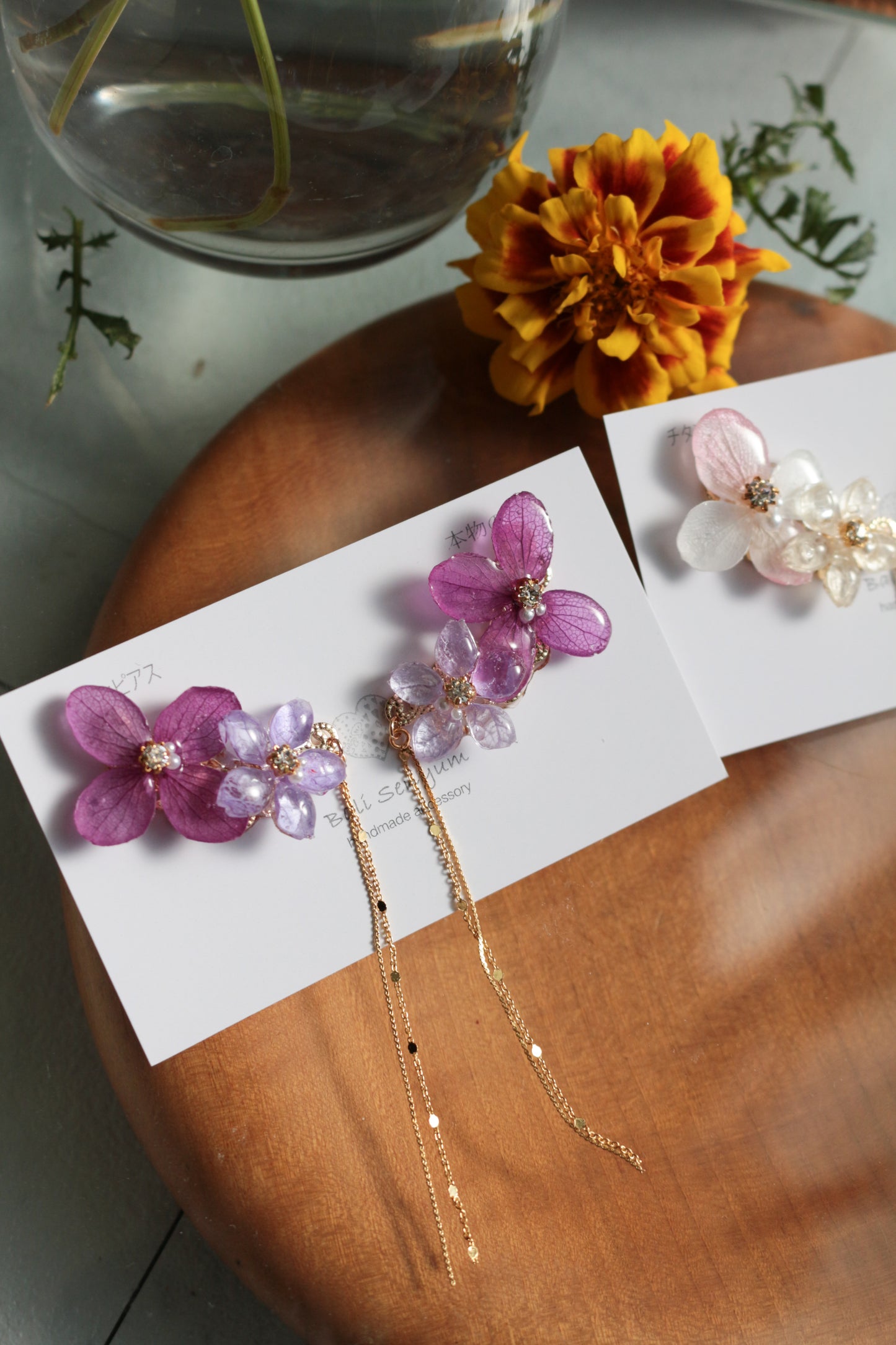 Hydrangea Flying Butterfly Earrings No.41 - Titanium Pierce(ピアス）