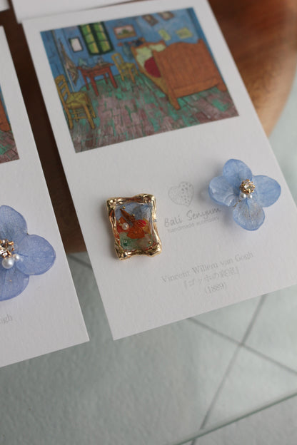 Gogh Inspired Flower and Medallion No.1イヤリング Clip-on ゴッホの寝室