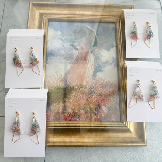 Claude Monet Woman with a Parasol Inspired Earrings -  散歩　日傘をさす女性　No.6