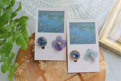 Monet's Water Lilies Inspired Flower and Medallion No.33 イヤリング Clip-on 睡蓮
