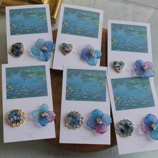 Monet Inspired Flower and Medallion No.12 ピアスTitanium Pierce 睡蓮