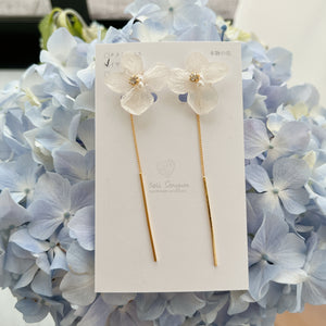 White Hydrangea with Chain Series Clip-on No.3(イヤリング）