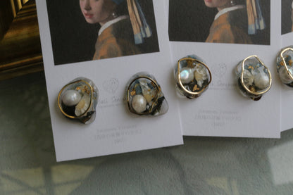 Vermeer's Inspired Flower & Pearl Earrings  No.5 イヤリング Clip-on 真珠の耳飾りの少女