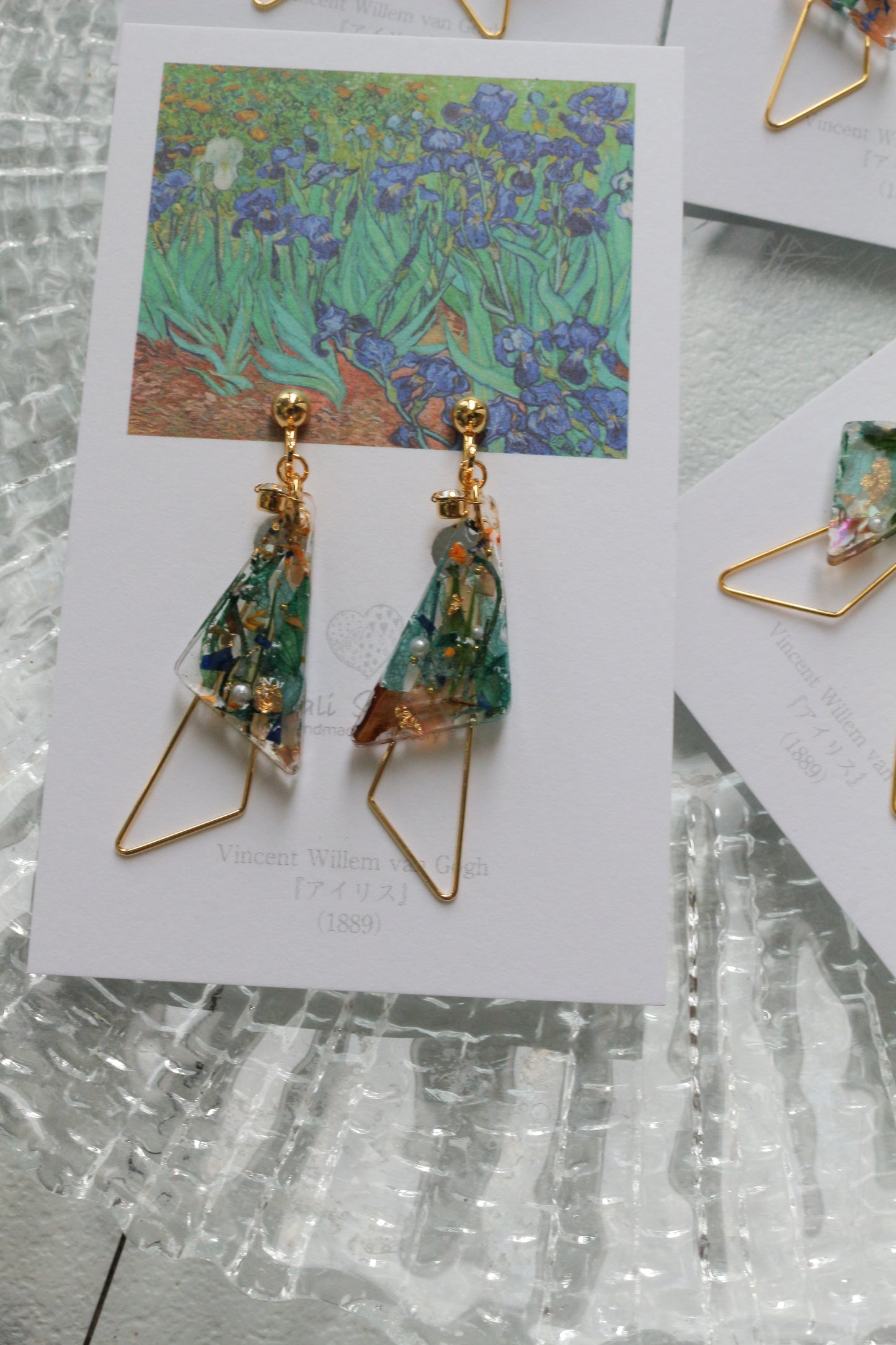 Gogh Inspired Triangular Floral Earrings-アイリス